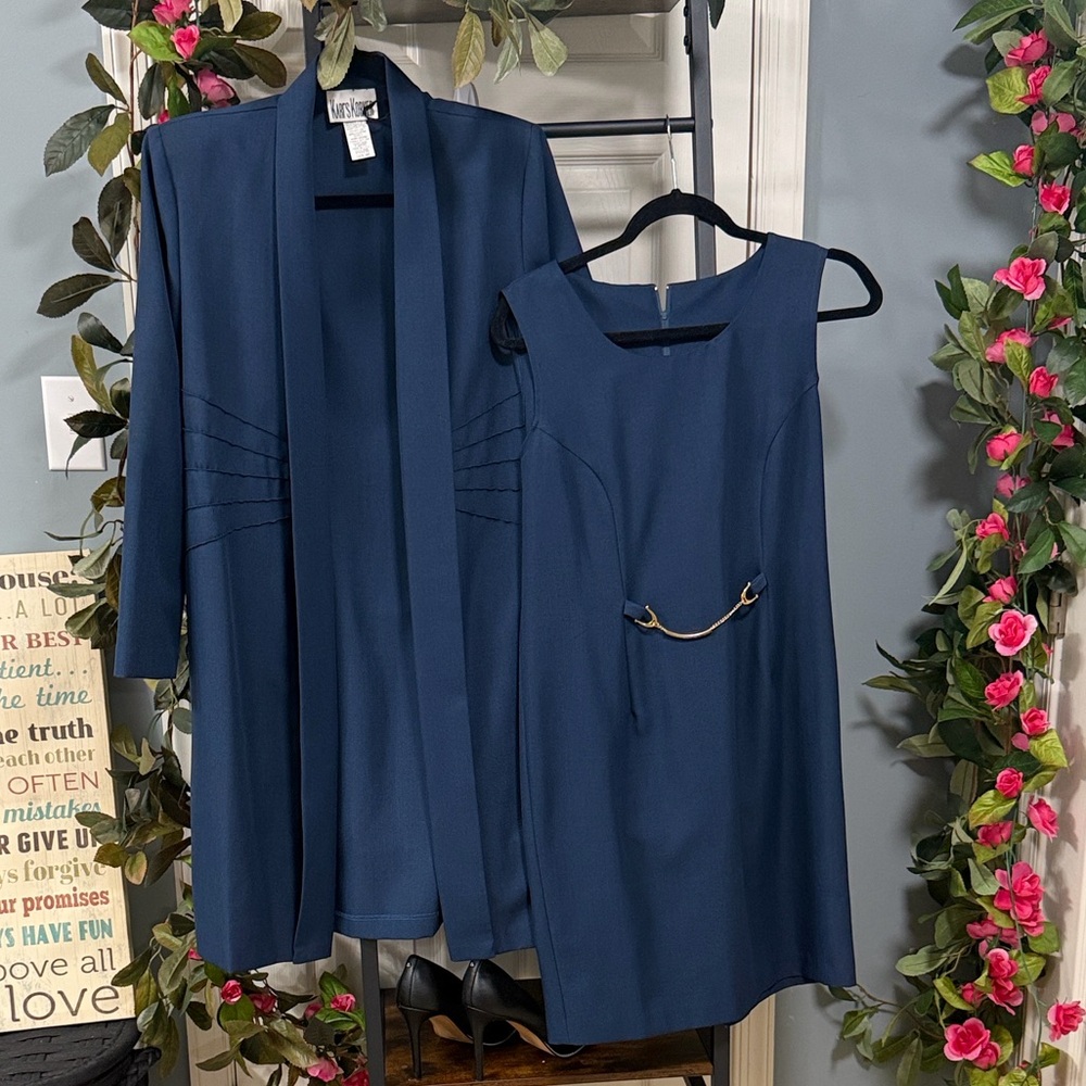 Elegant Blue Women's Jacket and Dress Set